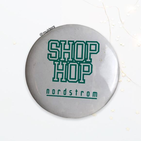Vintage 80s Nordstrom Shophop Button Pin - Picture 1 of 5